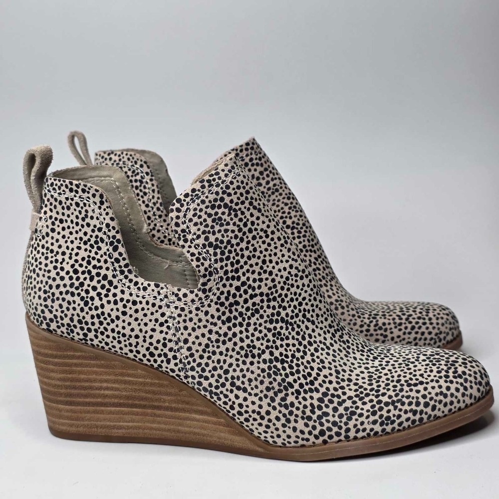 TOM'S Kallie Women's Boots Size 8 M Macademia Leopard Print Wedge Slip On Shoes